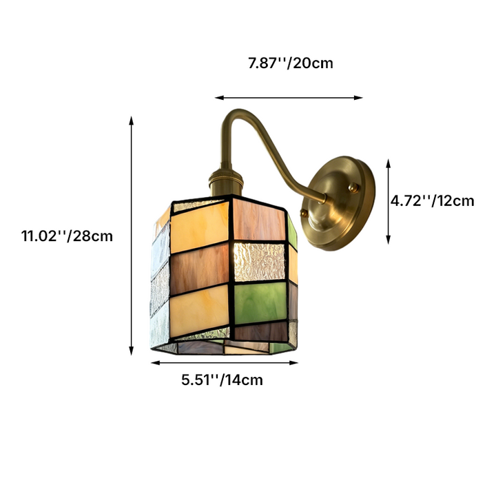Traditional Tiffany Round Copper Glass 1-Light Wall Sconce Lamp For Living Room