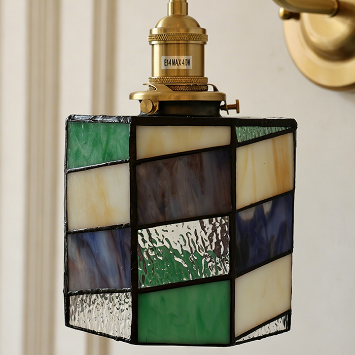Traditional Tiffany Round Copper Glass 1-Light Wall Sconce Lamp For Living Room