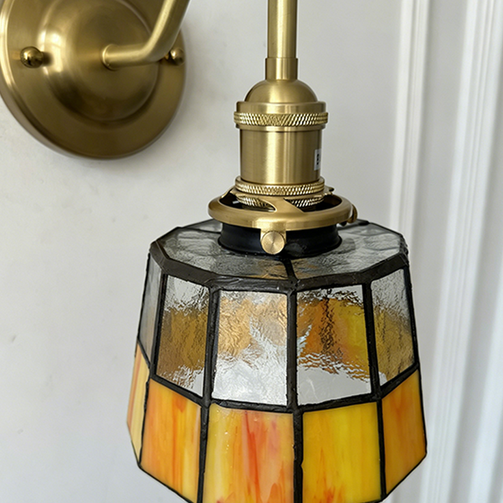 Traditional Tiffany Round Copper Glass 1-Light Wall Sconce Lamp For Living Room