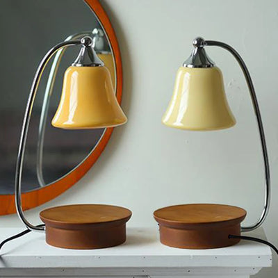 現代的な北欧ガラスベルシェードソリッドウッドベース1灯メルティングワックステーブルランプ（寝室用） 