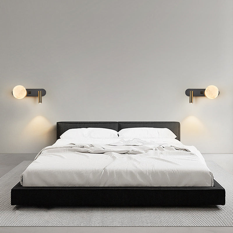 Modern Minimalist Round Aluminium Iron Jade Powder Acrylic 2-Light Wall Sconce Lamp For Bedroom