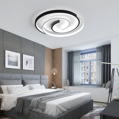 Modern Minimalist Spiral Shape Silicone Iron Aluminum LED Flush Mount Ceiling Light For Bedroom
