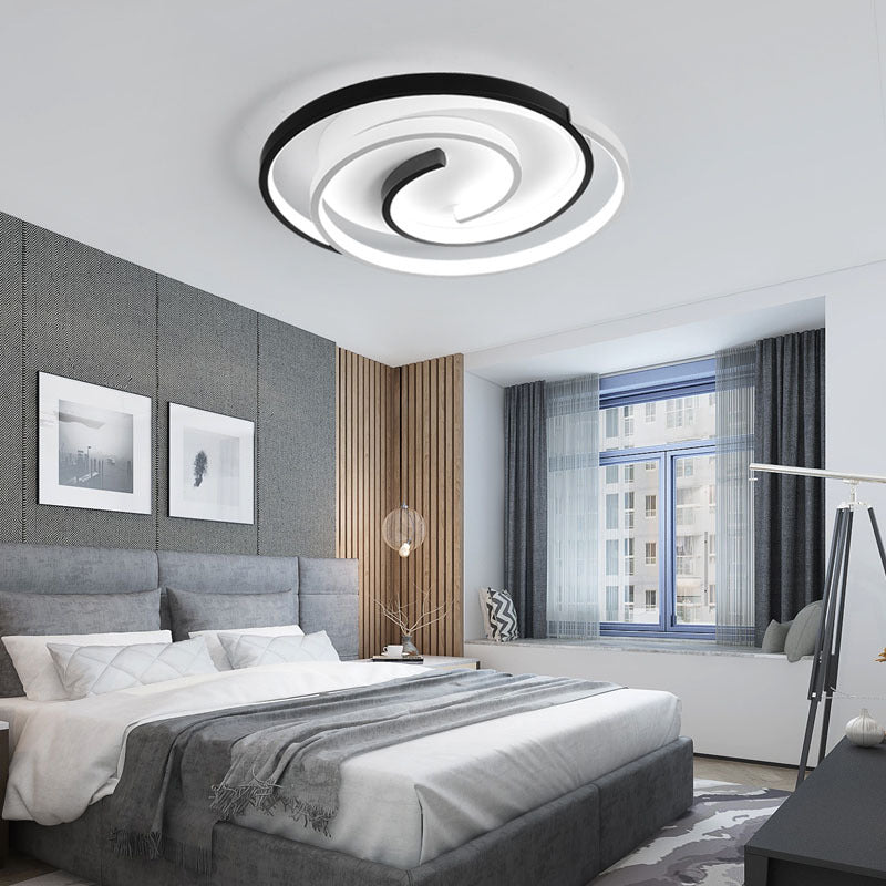Modern Minimalist Spiral Shape Silicone Iron Aluminum LED Flush Mount Ceiling Light For Bedroom