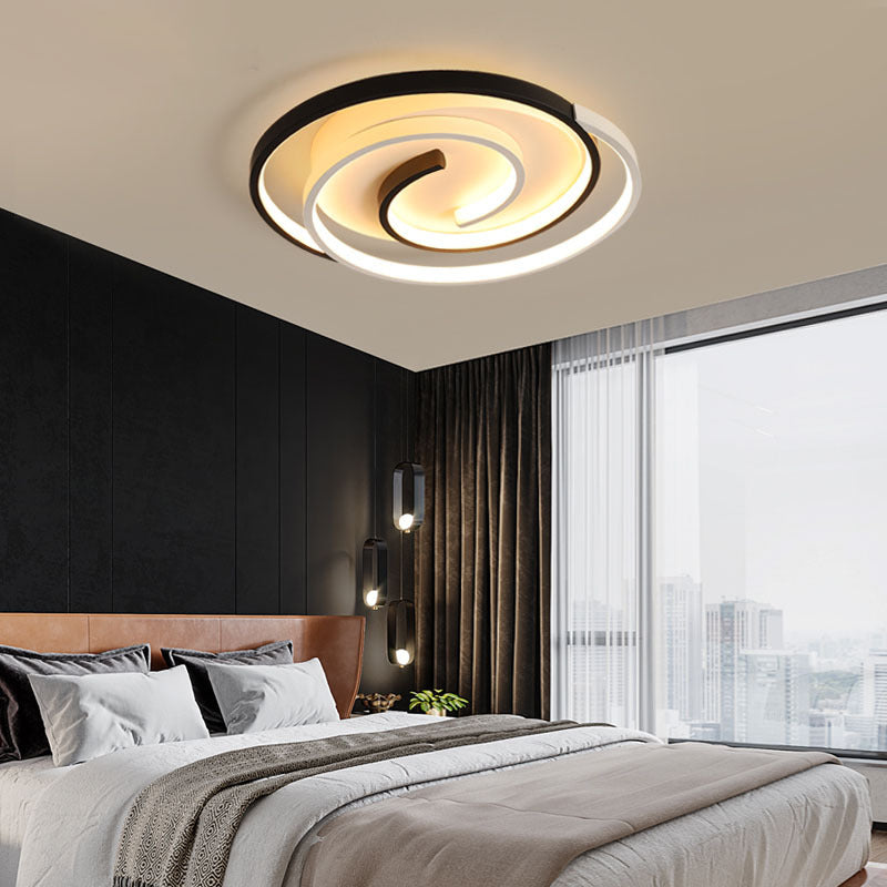 Modern Minimalist Spiral Shape Silicone Iron Aluminum LED Flush Mount Ceiling Light For Bedroom