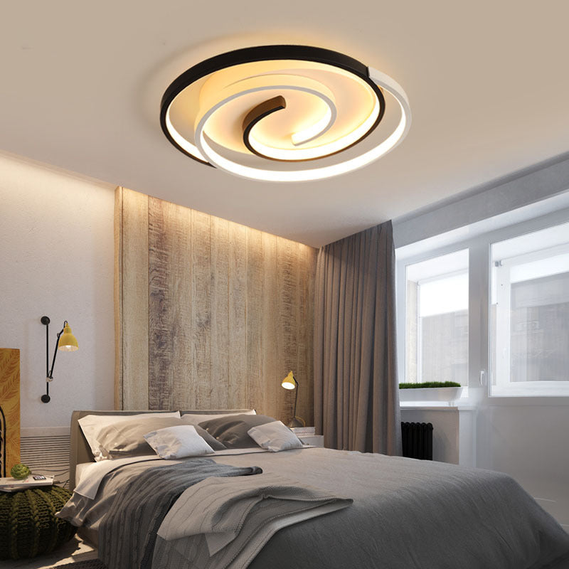 Modern Minimalist Spiral Shape Silicone Iron Aluminum LED Flush Mount Ceiling Light For Bedroom