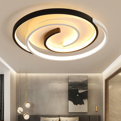 Modern Minimalist Spiral Shape Silicone Iron Aluminum LED Flush Mount Ceiling Light For Bedroom