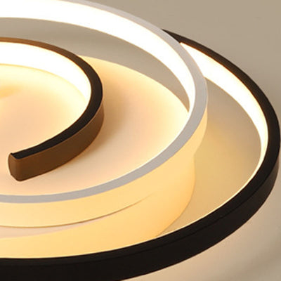 Modern Minimalist Spiral Shape Silicone Iron Aluminum LED Flush Mount Ceiling Light For Bedroom