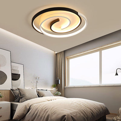 Modern Minimalist Spiral Shape Silicone Iron Aluminum LED Flush Mount Ceiling Light For Bedroom