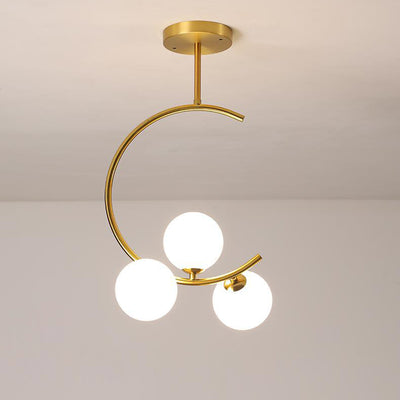 Contemporary Scandinavian C-Shaped Iron Glass 3-Light Chandelier For Living Room