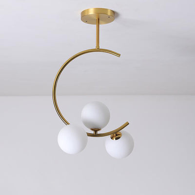 Contemporary Scandinavian C-Shaped Iron Glass 3-Light Chandelier For Living Room