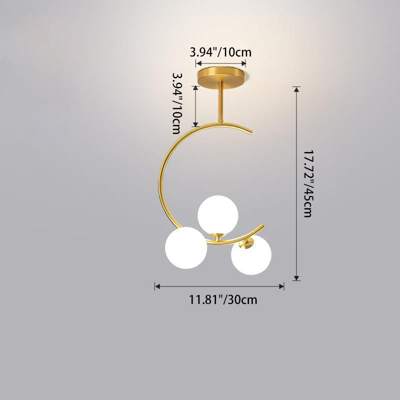 Contemporary Scandinavian C-Shaped Iron Glass 3-Light Chandelier For Living Room