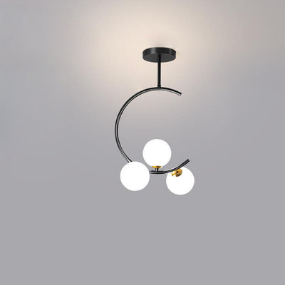 Contemporary Scandinavian C-Shaped Iron Glass 3-Light Chandelier For Living Room