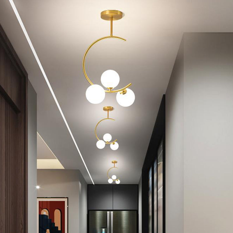 Contemporary Scandinavian C-Shaped Iron Glass 3-Light Chandelier For Living Room