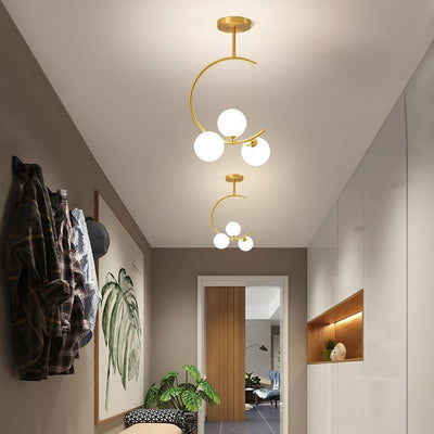 Contemporary Scandinavian C-Shaped Iron Glass 3-Light Chandelier For Living Room