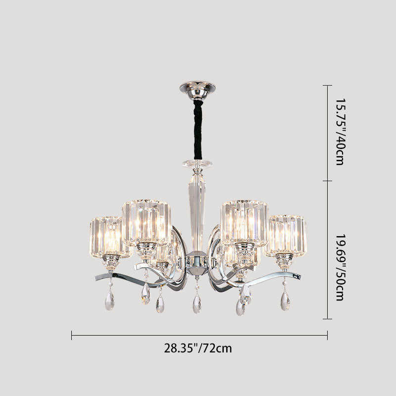 Lustre contemporain de style scandinave en forme de branche, en chrome et cristal, à 6/8 lumières pour chambre à coucher 