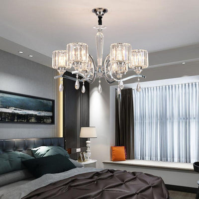 Contemporary Scandinavian Branch Shape Chromium Crystal 6/8-Light Chandelier For Bedroom
