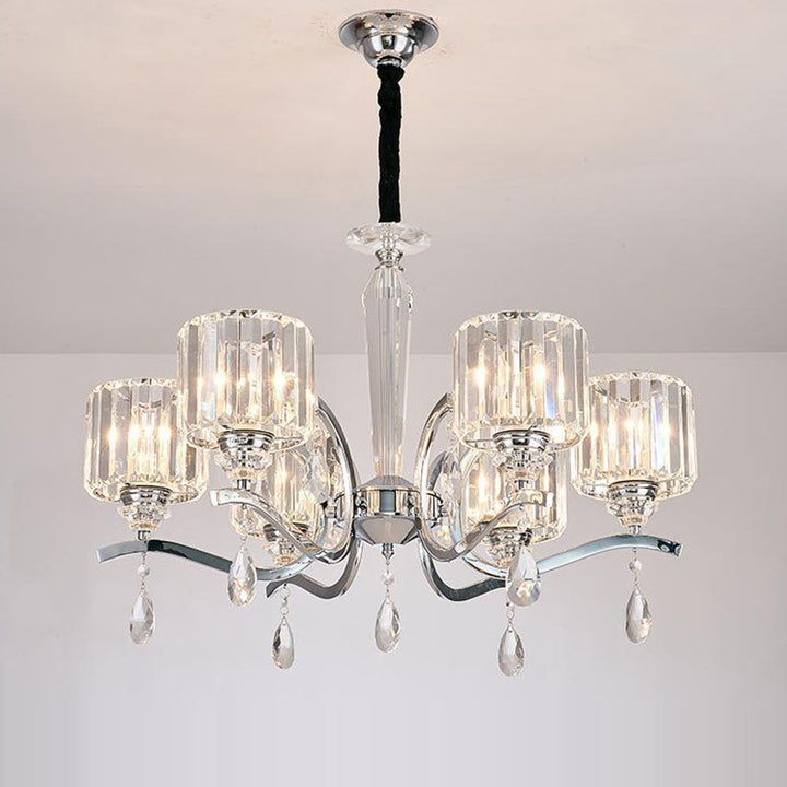 Lustre contemporain de style scandinave en forme de branche, en chrome et cristal, à 6/8 lumières pour chambre à coucher 