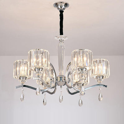 Contemporary Scandinavian Branch Shape Chromium Crystal 6/8-Light Chandelier For Bedroom