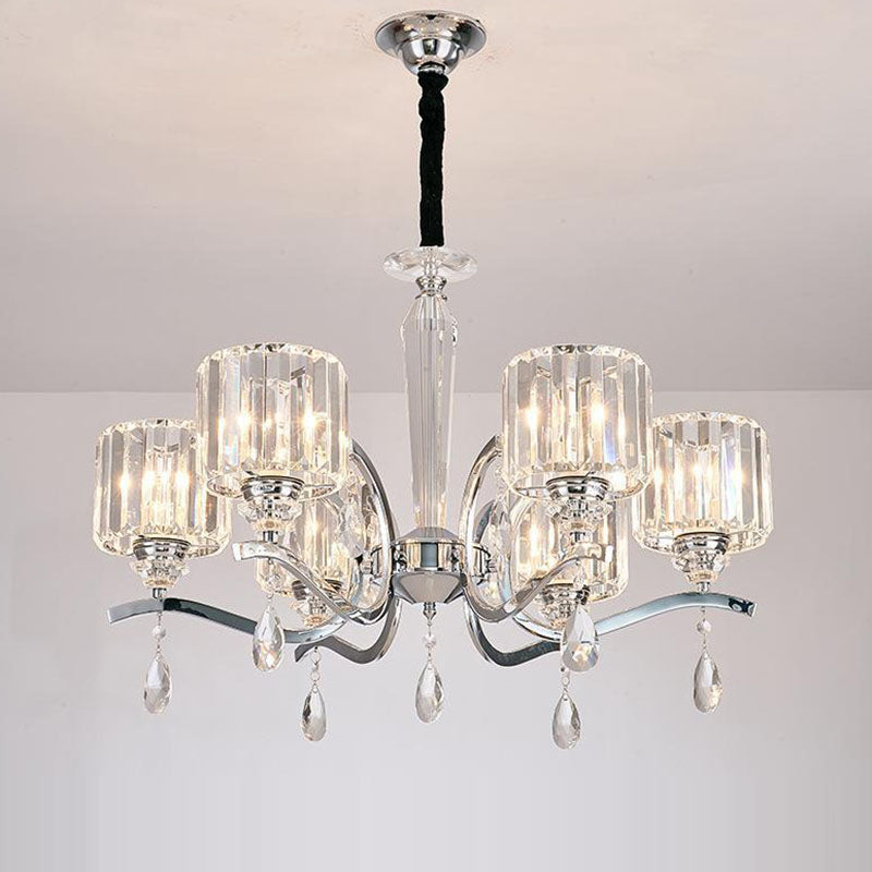 Contemporary Scandinavian Branch Shape Chromium Crystal 6/8-Light Chandelier For Bedroom