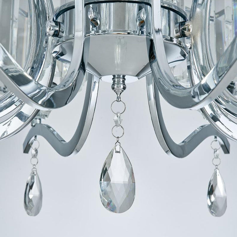 Contemporary Scandinavian Branch Shape Chromium Crystal 6/8-Light Chandelier For Bedroom