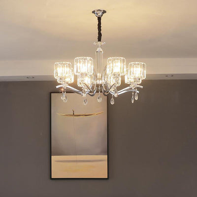 Contemporary Scandinavian Branch Shape Chromium Crystal 6/8-Light Chandelier For Bedroom