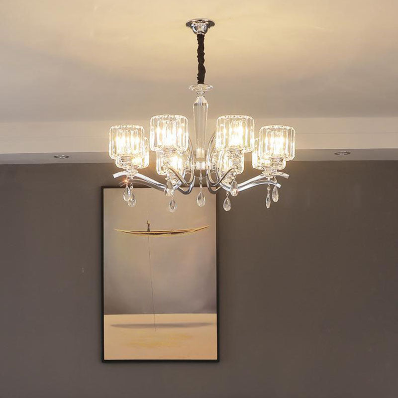 Contemporary Scandinavian Branch Shape Chromium Crystal 6/8-Light Chandelier For Bedroom