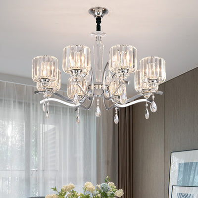 Contemporary Scandinavian Branch Shape Chromium Crystal 6/8-Light Chandelier For Bedroom