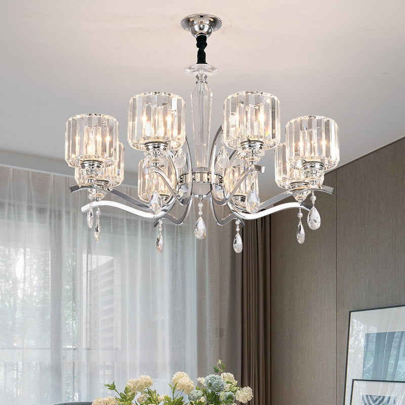 Contemporary Scandinavian Branch Shape Chromium Crystal 6/8-Light Chandelier For Bedroom