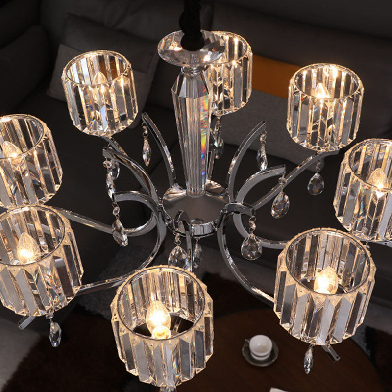 Lustre contemporain de style scandinave en forme de branche, en chrome et cristal, à 6/8 lumières pour chambre à coucher 