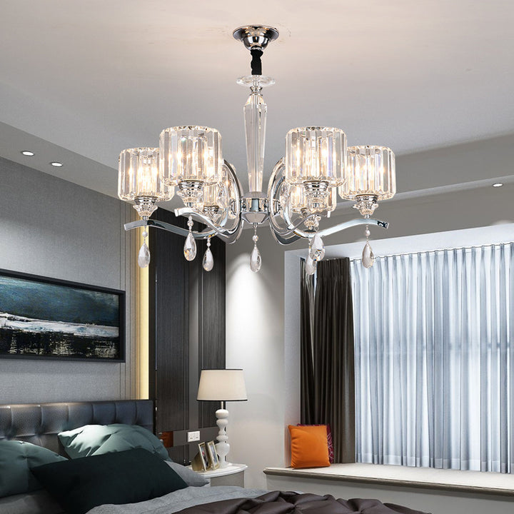 Lustre contemporain de style scandinave en forme de branche, en chrome et cristal, à 6/8 lumières pour chambre à coucher 