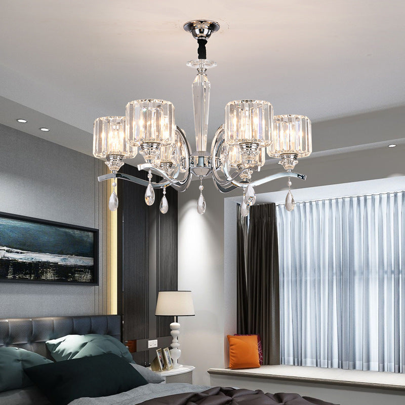 Contemporary Scandinavian Branch Shape Chromium Crystal 6/8-Light Chandelier For Bedroom