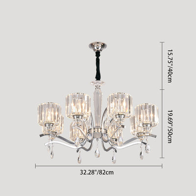 Contemporary Scandinavian Branch Shape Chromium Crystal 6/8-Light Chandelier For Bedroom