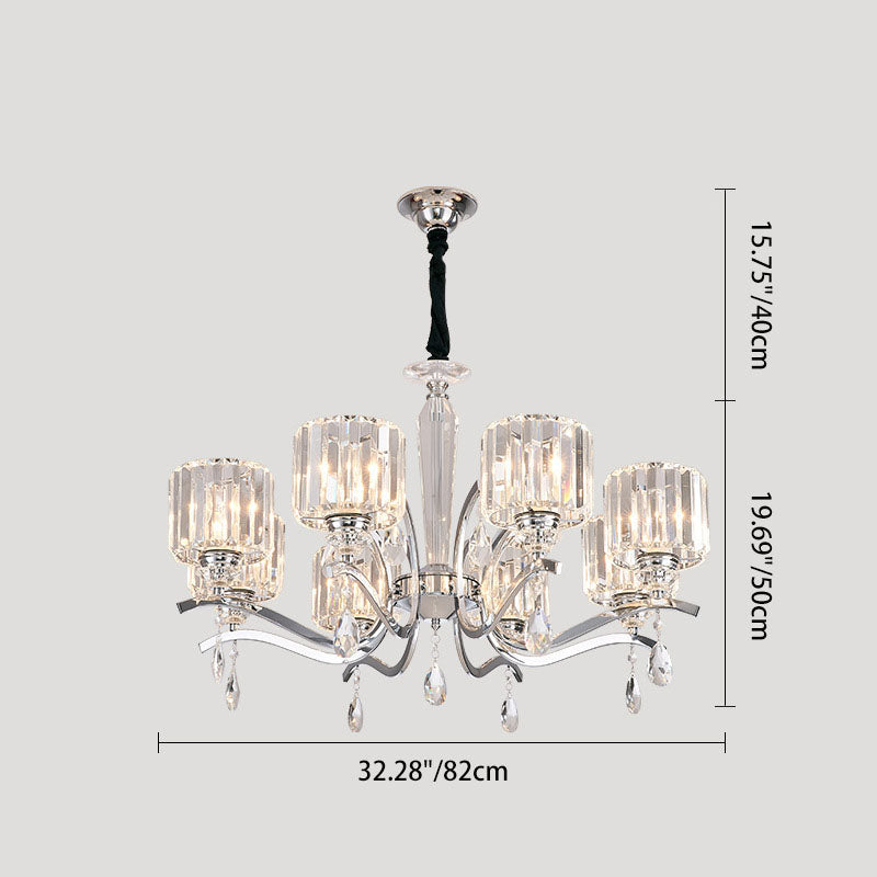 Contemporary Scandinavian Branch Shape Chromium Crystal 6/8-Light Chandelier For Bedroom