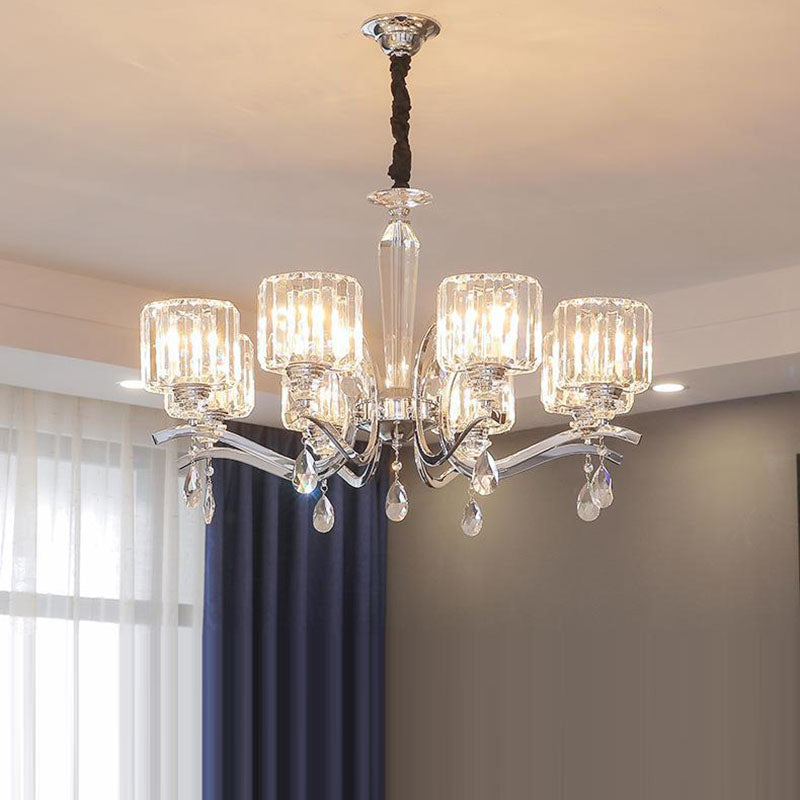 Contemporary Scandinavian Branch Shape Chromium Crystal 6/8-Light Chandelier For Bedroom
