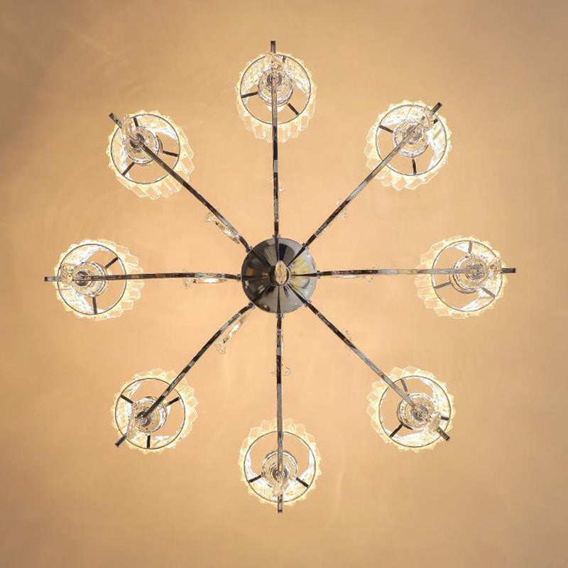 Contemporary Scandinavian Branch Shape Chromium Crystal 6/8-Light Chandelier For Bedroom