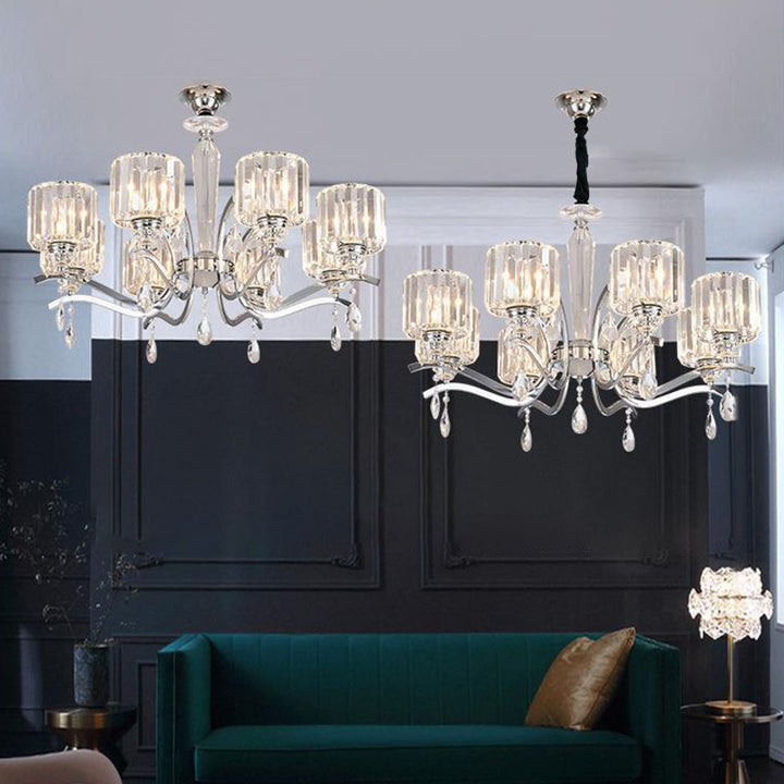 Lustre contemporain de style scandinave en forme de branche, en chrome et cristal, à 6/8 lumières pour chambre à coucher 