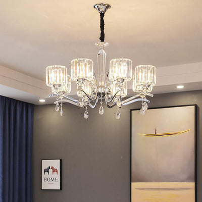 Contemporary Scandinavian Branch Shape Chromium Crystal 6/8-Light Chandelier For Bedroom