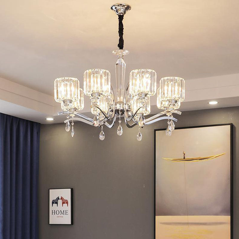 Contemporary Scandinavian Branch Shape Chromium Crystal 6/8-Light Chandelier For Bedroom