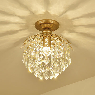 Modern Luxury Iron Crystal Branch 1-Light Semi-Flush Mount Ceiling Light For Living Room