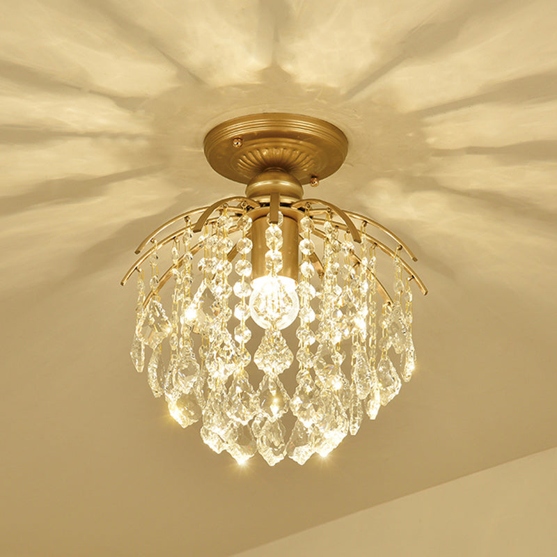 Modern Luxury Iron Crystal Branch 1-Light Semi-Flush Mount Ceiling Light For Living Room