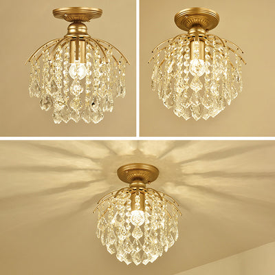 Modern Luxury Iron Crystal Branch 1-Light Semi-Flush Mount Ceiling Light For Living Room