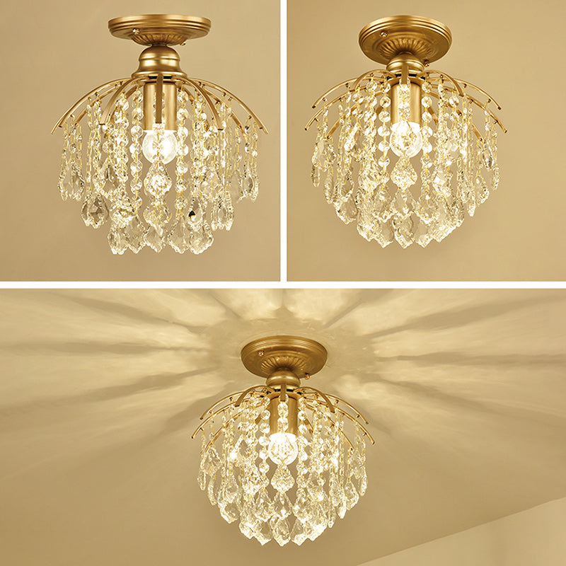 Modern Luxury Iron Crystal Branch 1-Light Semi-Flush Mount Ceiling Light For Living Room