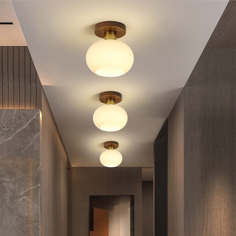 Contemporary Nordic Solid Wood Acrylic Round Floral Stripe 1-Light Semi-Flush Mount Ceiling Light For Hallway