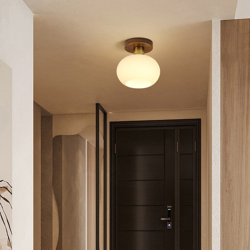 Contemporary Nordic Solid Wood Acrylic Round Floral Stripe 1-Light Semi-Flush Mount Ceiling Light For Hallway