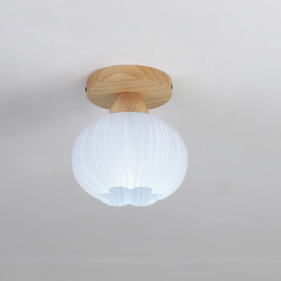 Contemporary Nordic Solid Wood Acrylic Round Floral Stripe 1-Light Semi-Flush Mount Ceiling Light For Hallway