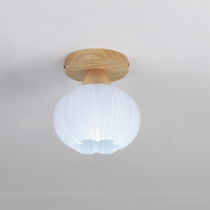 Contemporary Nordic Solid Wood Acrylic Round Floral Stripe 1-Light Semi-Flush Mount Ceiling Light For Hallway