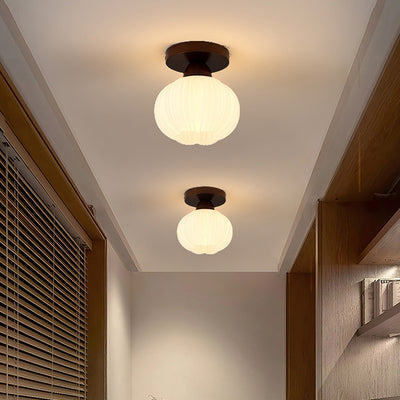 Contemporary Nordic Solid Wood Acrylic Round Floral Stripe 1-Light Semi-Flush Mount Ceiling Light For Hallway
