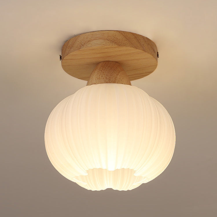 Contemporary Nordic Solid Wood Acrylic Round Floral Stripe 1-Light Semi-Flush Mount Ceiling Light For Hallway