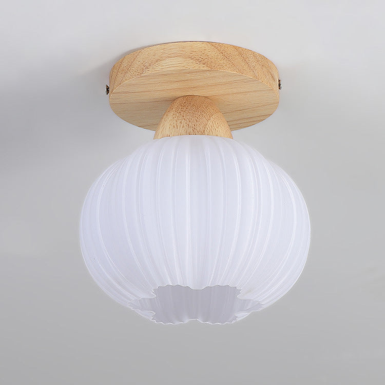 Contemporary Nordic Solid Wood Acrylic Round Floral Stripe 1-Light Semi-Flush Mount Ceiling Light For Hallway