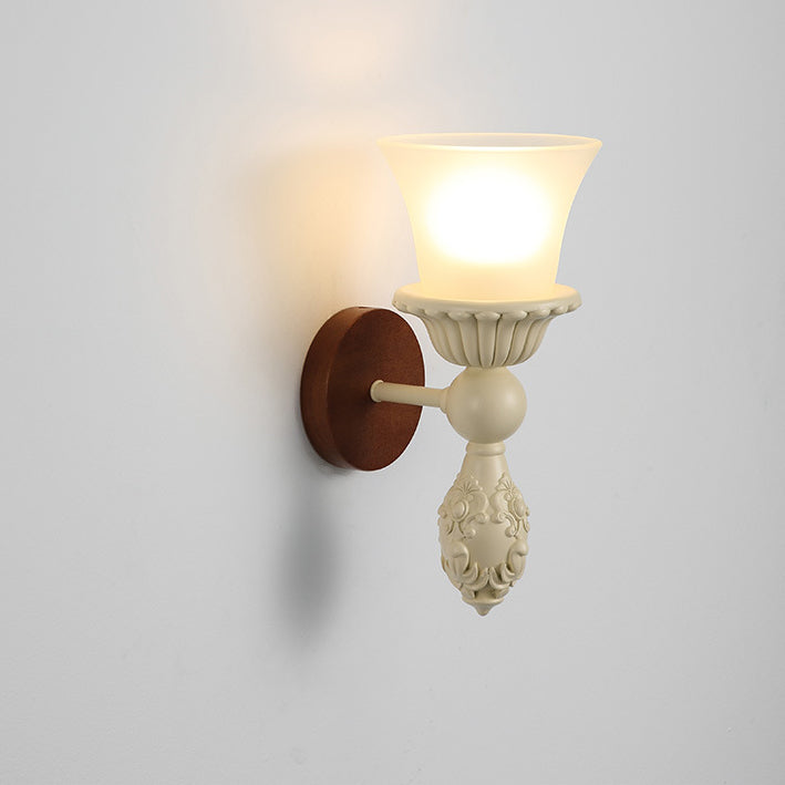 Traditional French Wood Resin Glass Carved Candelabra 1-Light Wall Sconce Lamp For Bedroom & Living Room